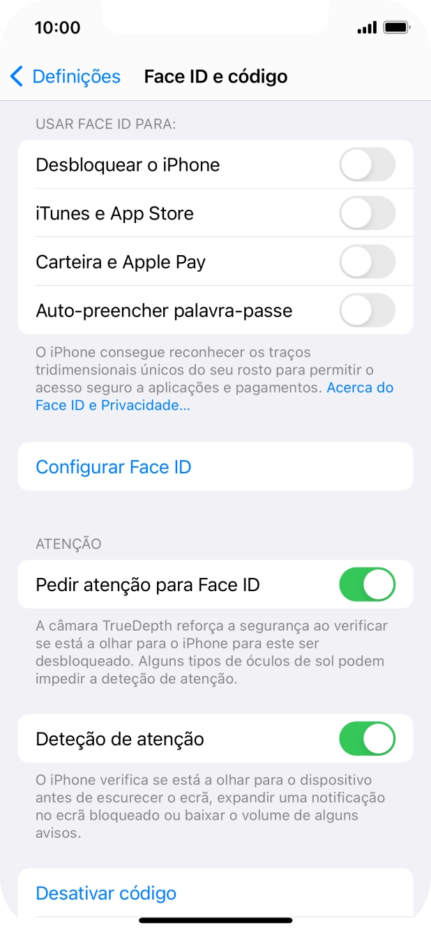 Prima Desativar código, e introduza o código de bloqueio.
