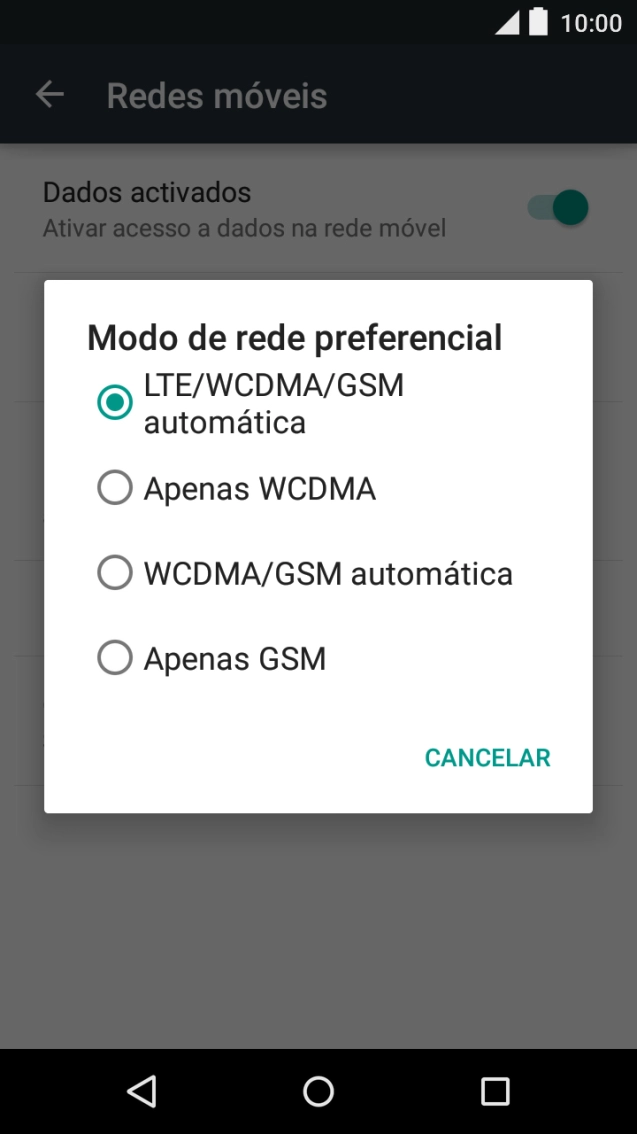 Prima o tipo de rede pretendido.
