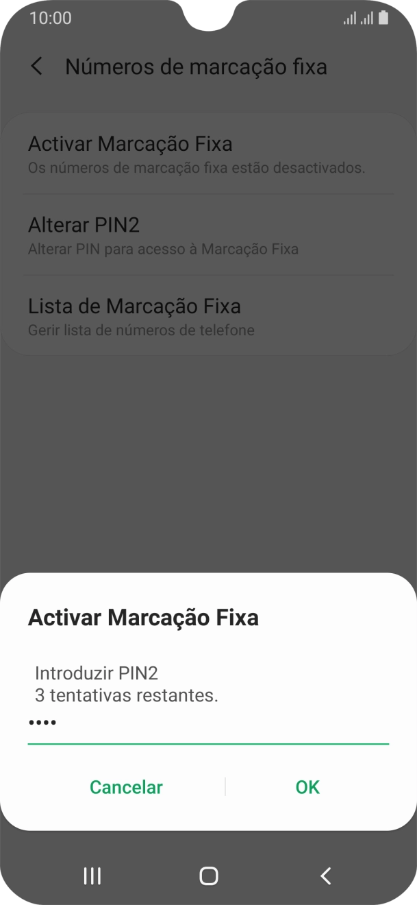 Introduza o código PIN2 e prima OK.