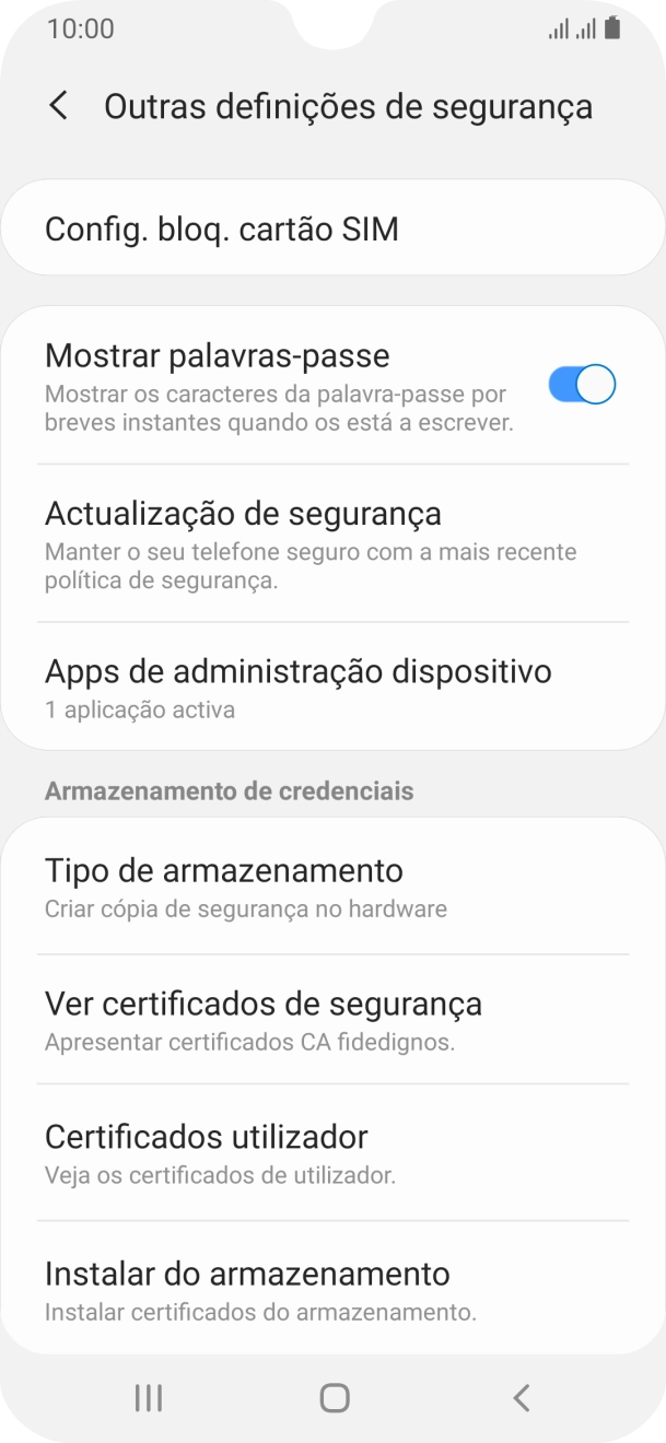 Prima Config. bloq. cartão SIM.