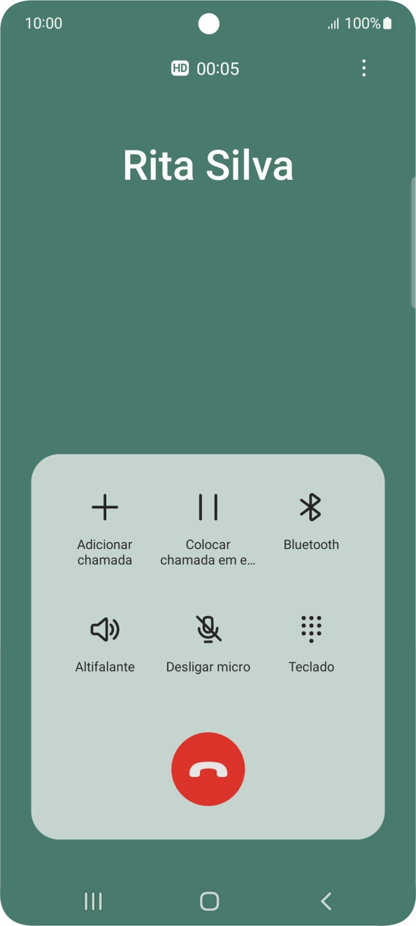 Prima o ícone para terminar a chamada.