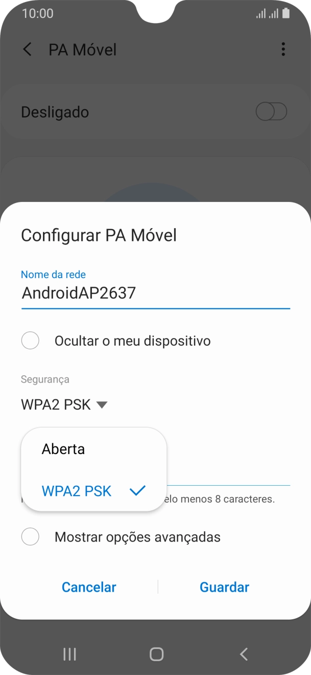 Prima WPA2 PSK para proteger o hotspot Wi-Fi com uma password.