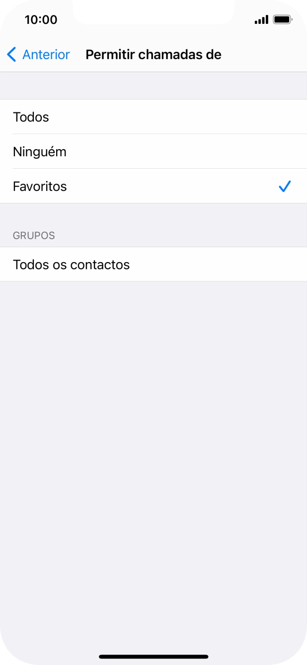 Prima as definições pretendidas para escolher quais os contactos que lhe podem ligar quando a função 