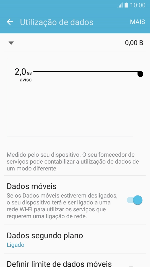 O consumo de dados é mostrado no ecrã.