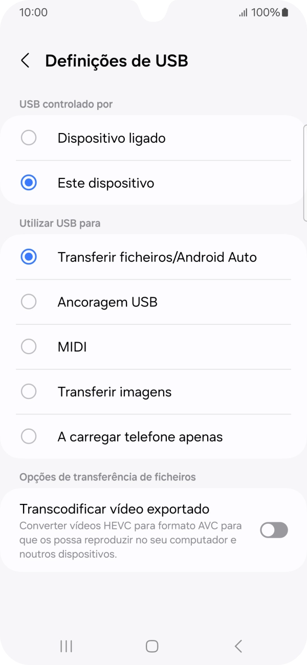 Prima Transferir ficheiros/Android Auto.