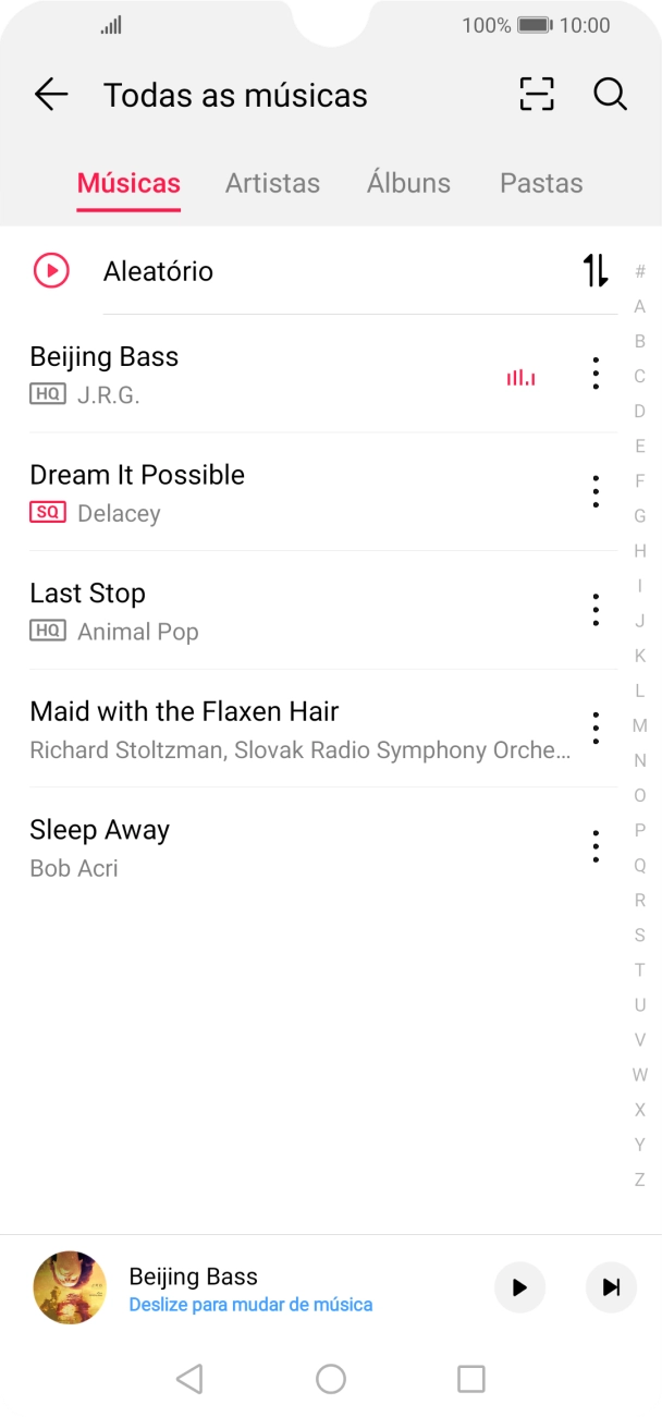 Prima a categoria pretendida e dirija-se ao ficheiro de música pretendido.