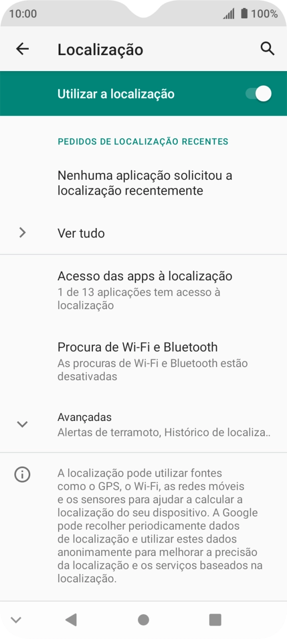 Prima Acesso das apps à localização.