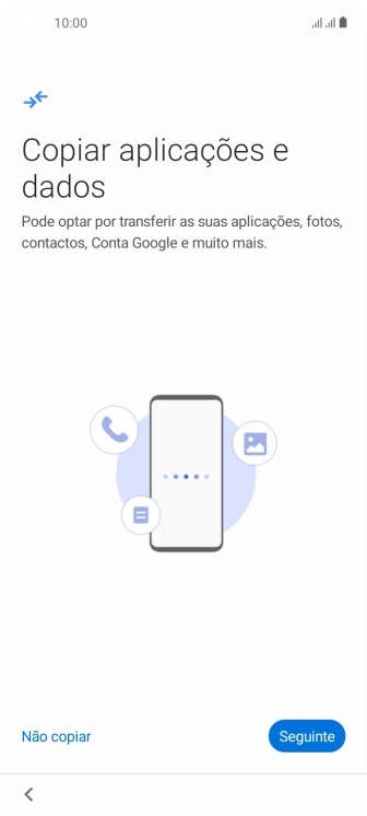 É possível transferir conteúdo de outro telefone quando o telefone for ativado antes da primeira utilização e quando o telefone tiver sido reiniciado. Quando esta imagem for mostrada no ecrã, o telefone está pronto para transferir conteúdo de outro telefone.