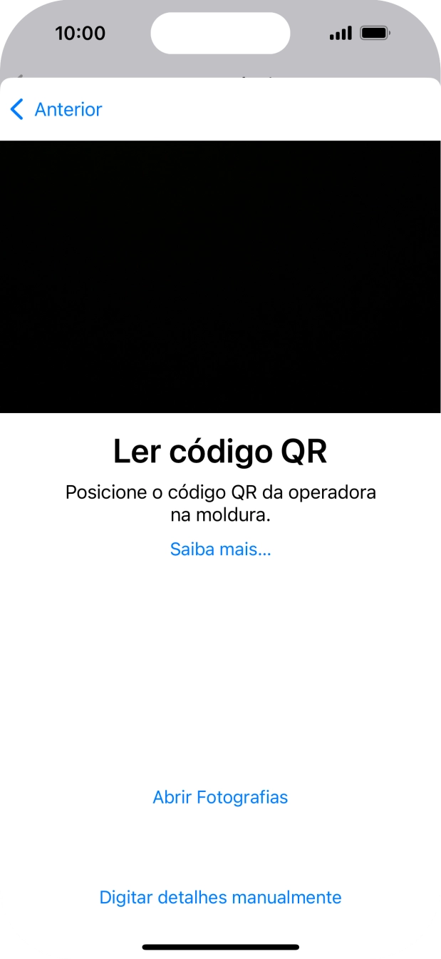 Para scanear o código QR enviado, enquadre-o na moldura da câmara do telefone.