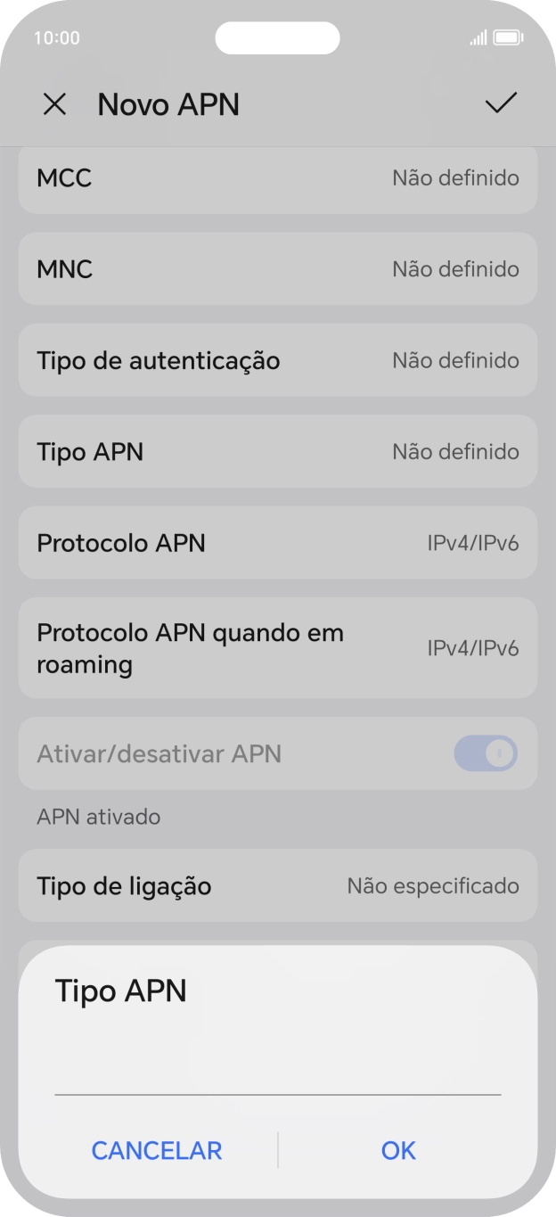 Introduza default e prima OK.