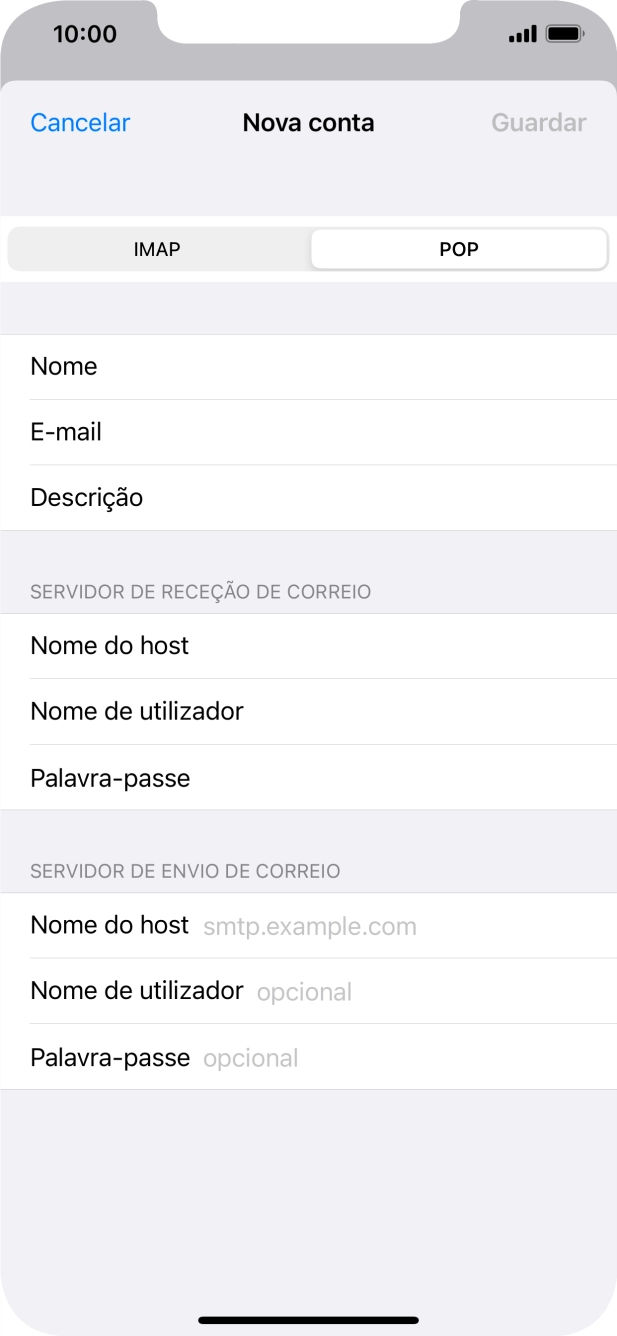 Prima Nome do host e introduza o nome do servidor de envio do fornecedor de e-mail.