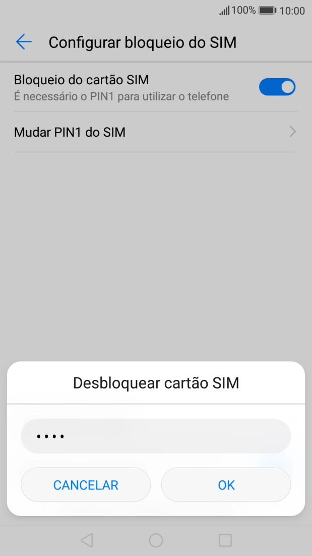 Introduza o seu código PIN e prima OK.