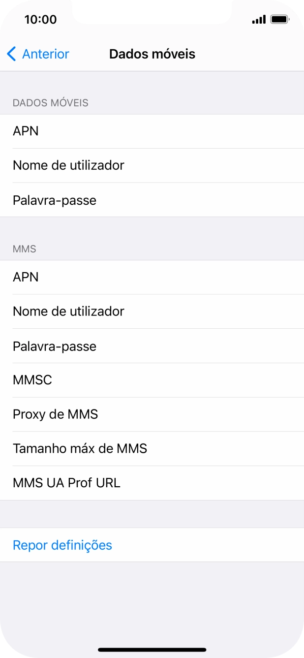 Prima APN e insira net2.vodafone.pt.