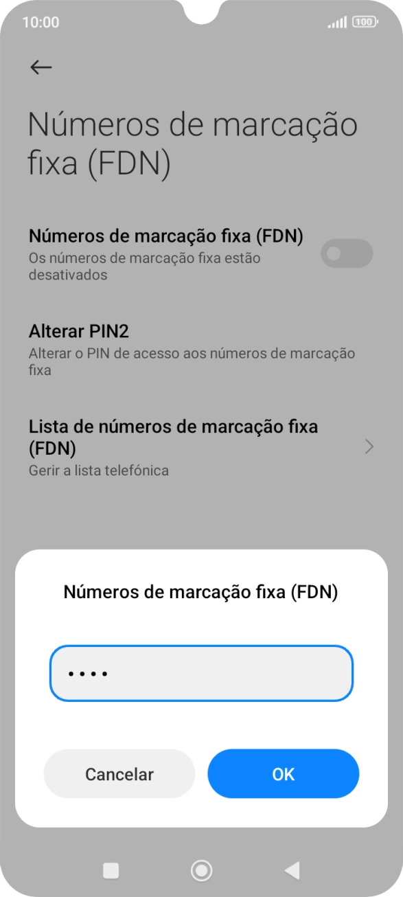 Introduza o código PIN2 e prima OK.