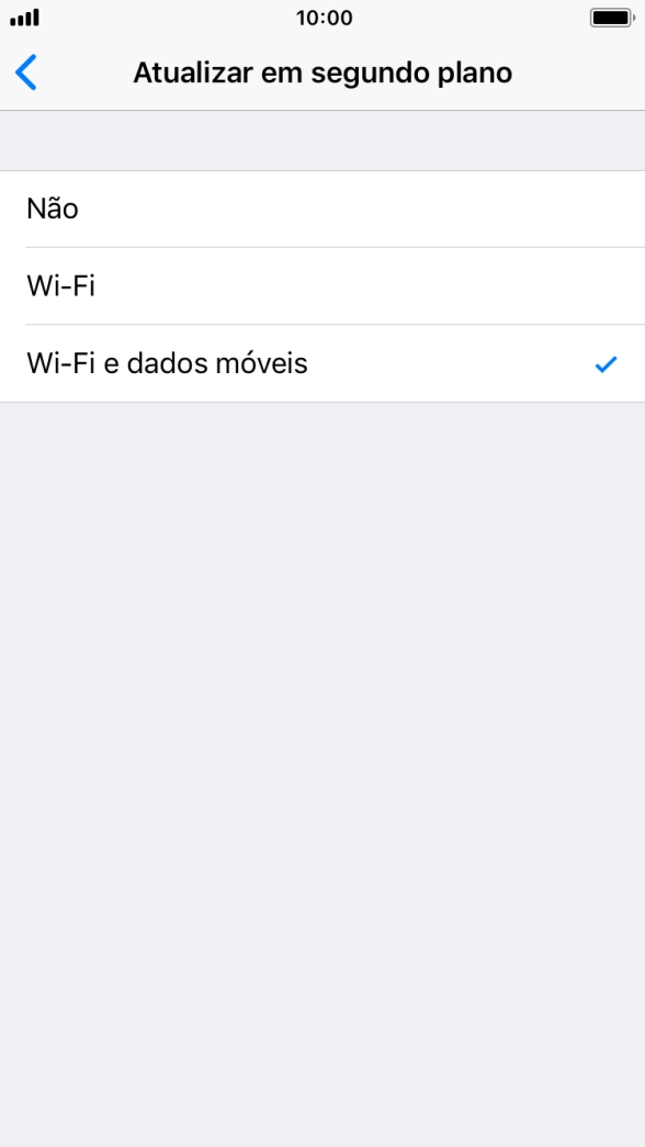 Para desativar a atualização de apps em segundo plano, prima Não.