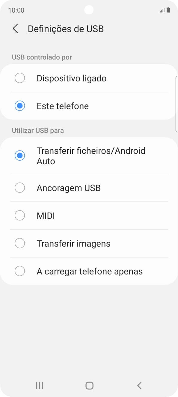 Prima Transferir ficheiros/Android Auto.
