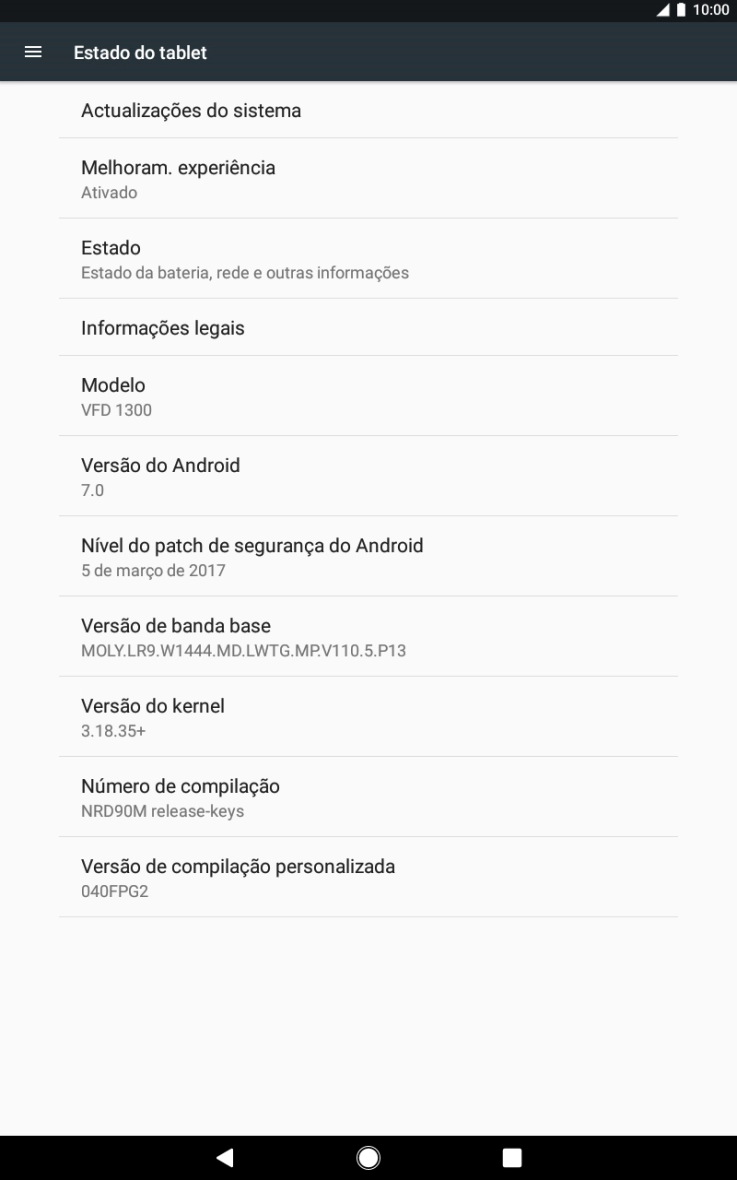 Prima Actualizações do sistema. Se existir uma nova versão de software disponível, será agora indicado no ecrã. 
Siga as indicações no ecrã para atualizar o software do tablet.