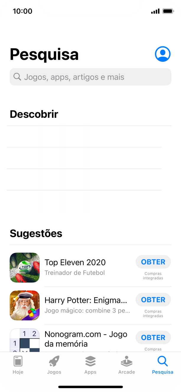 Prima o campo de pesquisa e introduza o nome ou categoria da app pretendida.