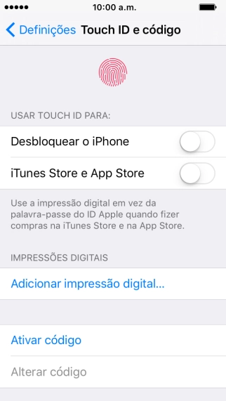 Prima Adicionar impressão digital... e siga as indicações no ecrã para adicionar a sua impressão digital.