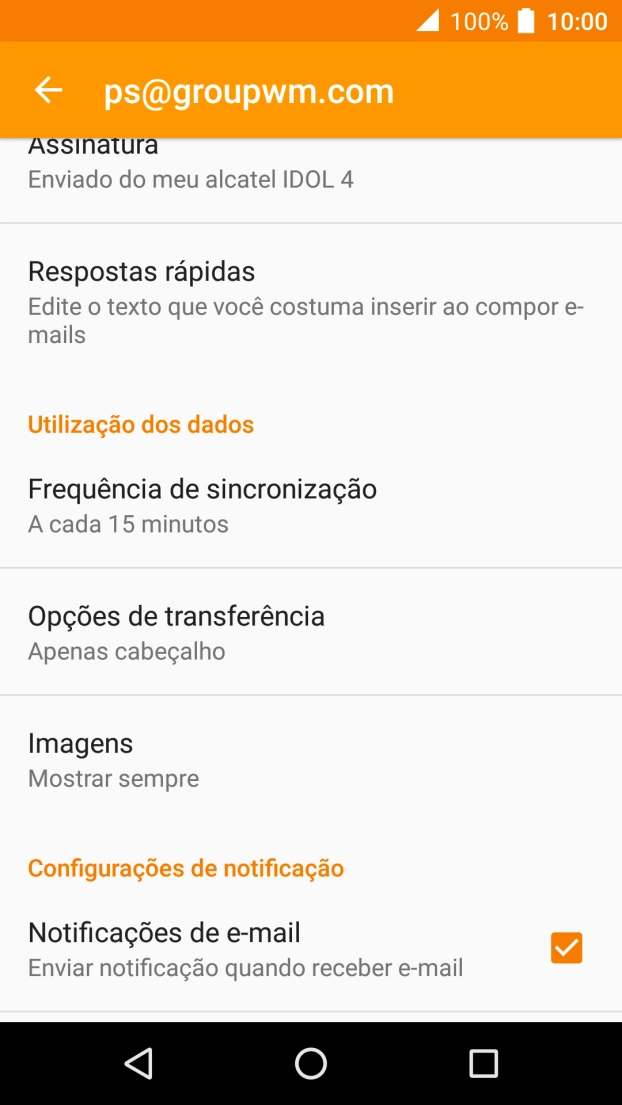 Prima Notificações de e-mail para ativar ou desativar a função.