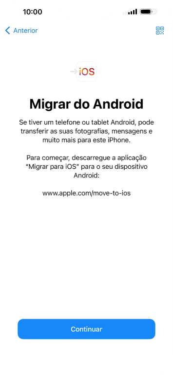 Antes de ser possível transferir conteúdo para o seu telefone, é necessário instalar a app 