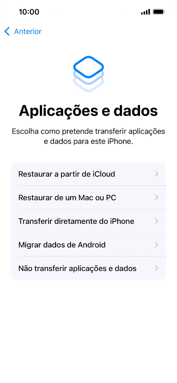 É possível transferir conteúdo de um telefone Android quando o telefone for ativado antes da primeira utilização e quando o telefone tiver sido reiniciado. Quando esta imagem for mostrada no ecrã, o telefone está pronto para transferir conteúdo de um telefone Android.
