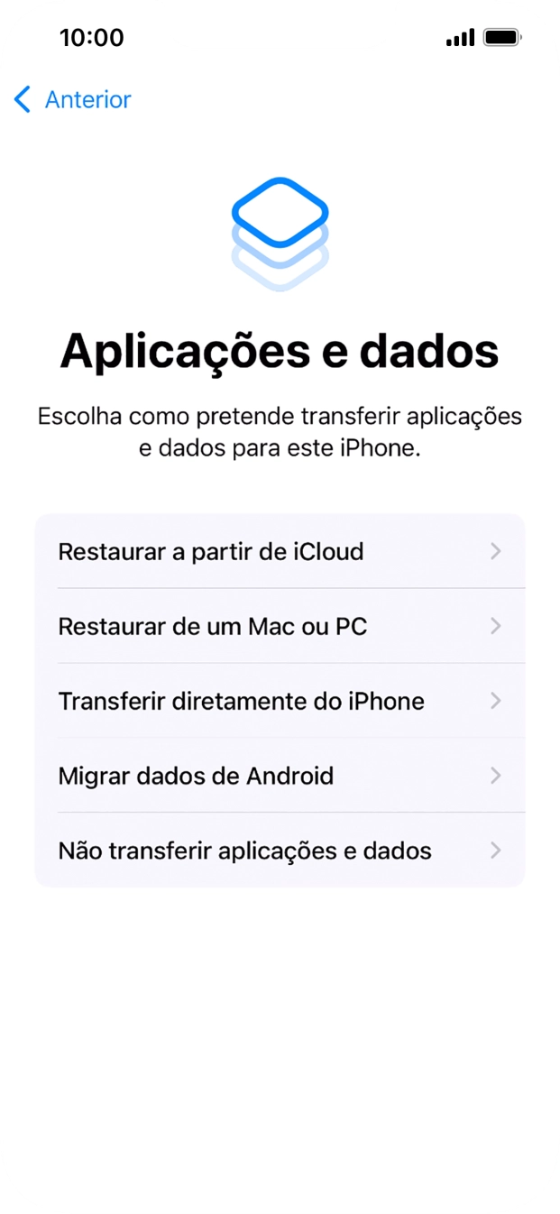 É possível transferir conteúdo de um telefone Android quando o telefone for ativado antes da primeira utilização e quando o telefone tiver sido reiniciado. Quando esta imagem for mostrada no ecrã, o telefone está pronto para transferir conteúdo de um telefone Android.