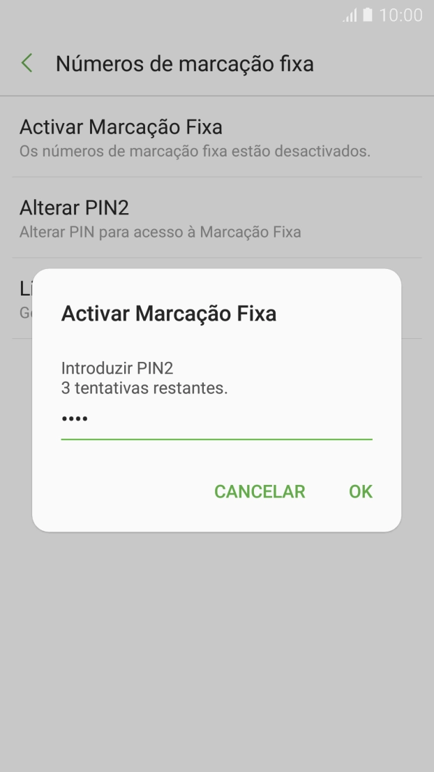 Introduza o código PIN2 e prima OK.
