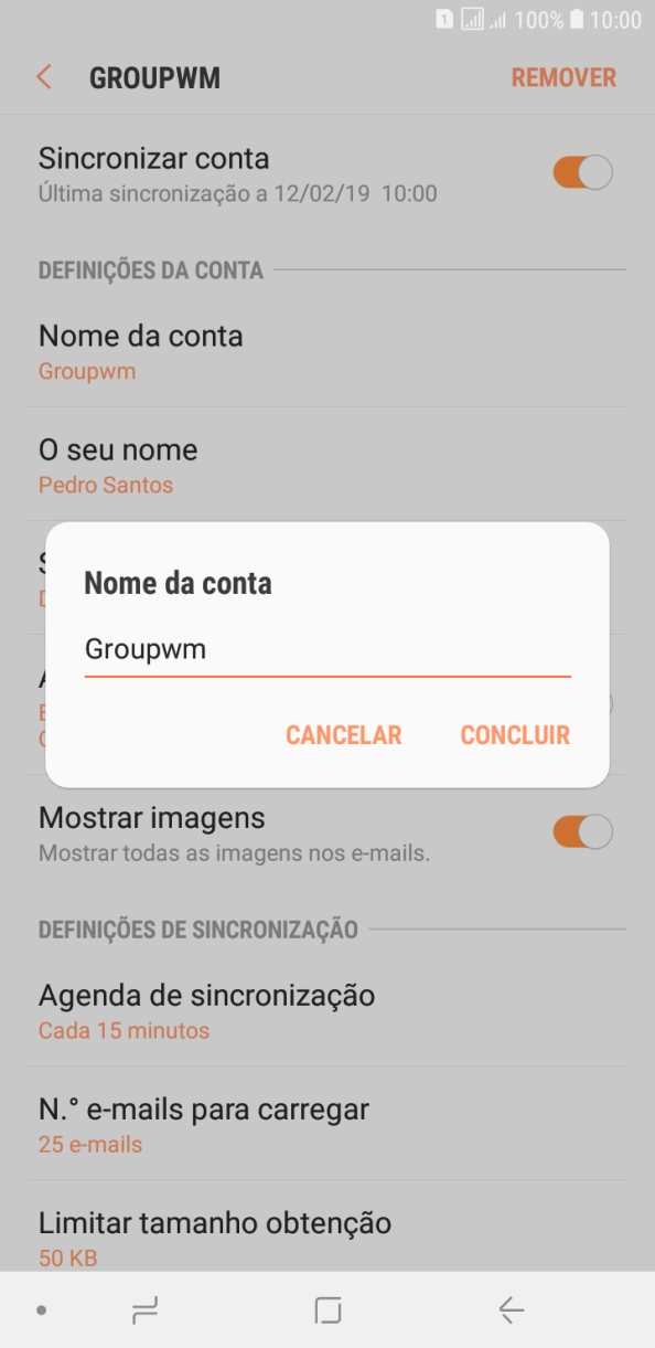 Introduza o nome pretendido da conta de e-mail CONCLUIR.