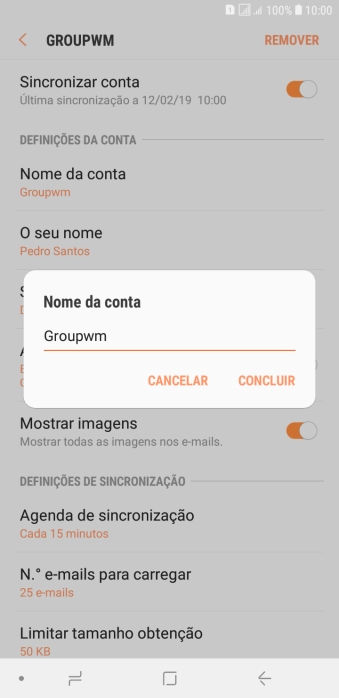 Introduza o nome pretendido da conta de e-mail CONCLUIR.