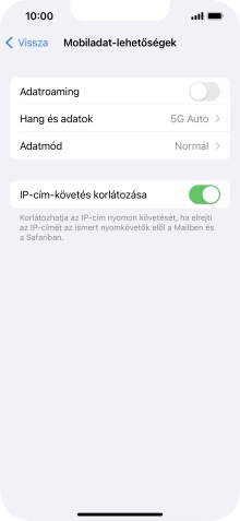 Kattints az „Adatroaming” melletti csúszkára a funkció be- vagy kikapcsolásához.