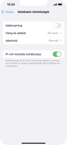 Kattints az „Adatroaming” melletti csúszkára a funkció be- vagy kikapcsolásához.