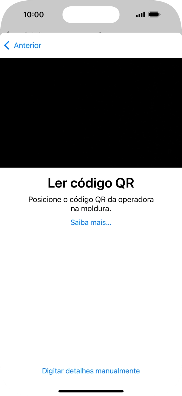 Para scanear o código QR enviado, enquadre-o na moldura da câmara do telefone.