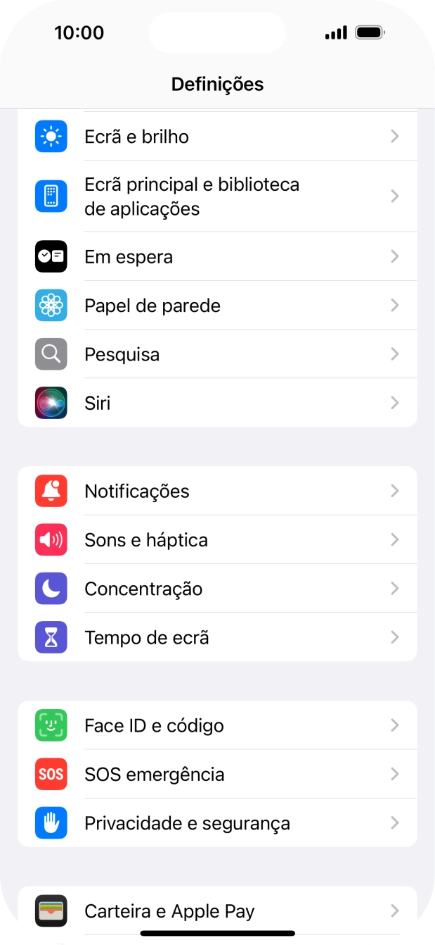 Prima Face ID e código.