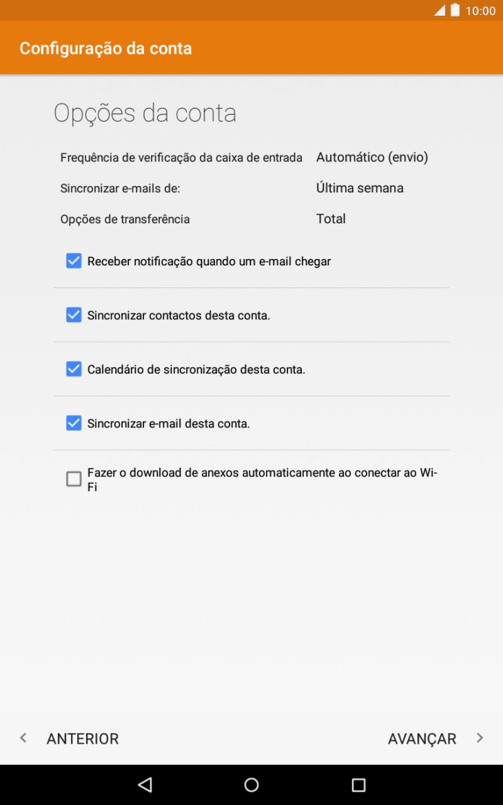 Se o ecrã mostrar esta imagem, a sua conta foi identificada e configurada automaticamente. Siga as indicações no ecrã para introduzir informações adicionais e concluir a configuração.