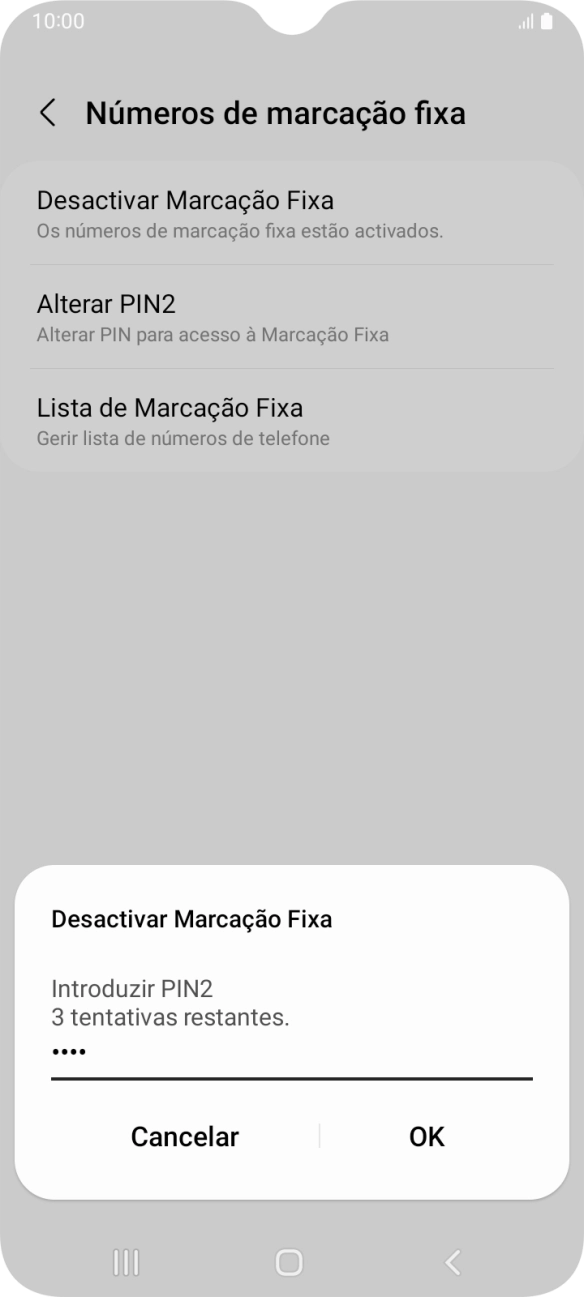 Introduza o código PIN2 e prima OK.