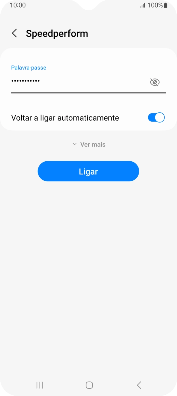 Introduza a password da rede Wi-Fi e prima Ligar.