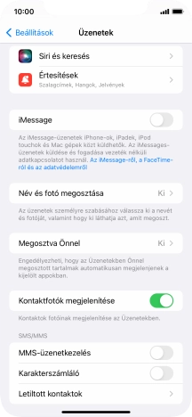 Kattints az „iMessage” melletti csúszkára a funkció bekapcsolásához.