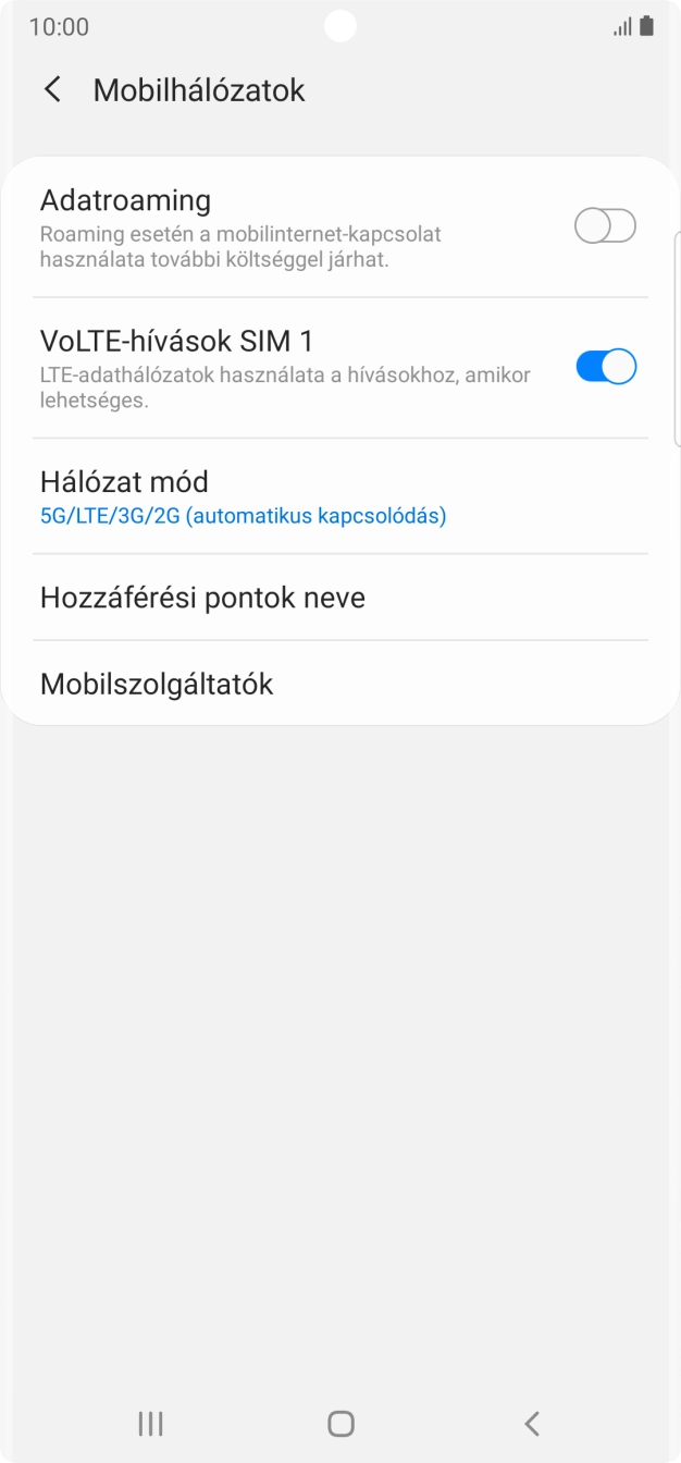 Válaszd a Hozzáférési pontok neve lehetőséget.