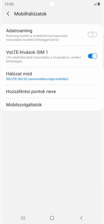 Válaszd a Mobilszolgáltatók lehetőséget.