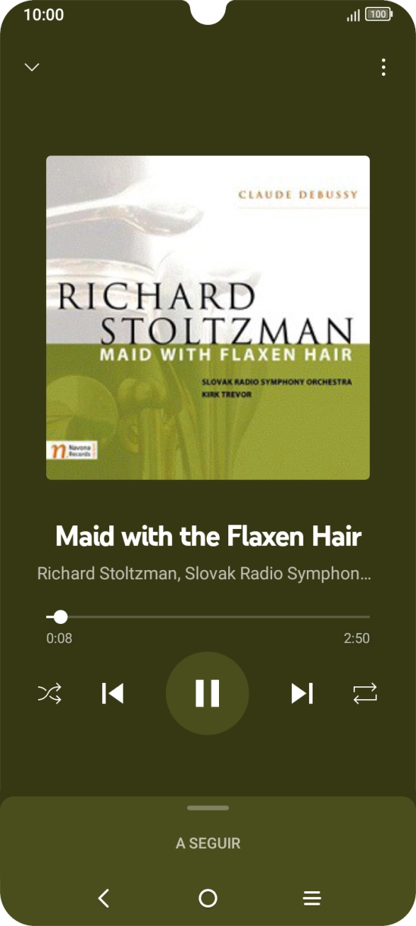 Prima a seta para a direita para ir para o ficheiro de música seguinte.