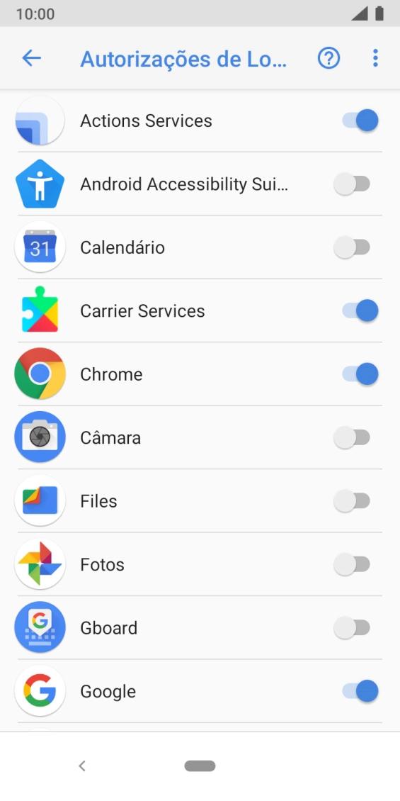 Prima o indicador junto à app pretendida para ativar ou desativar a função.