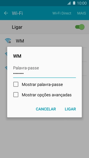 Introduza a password da rede Wi-Fi e prima Ligar.