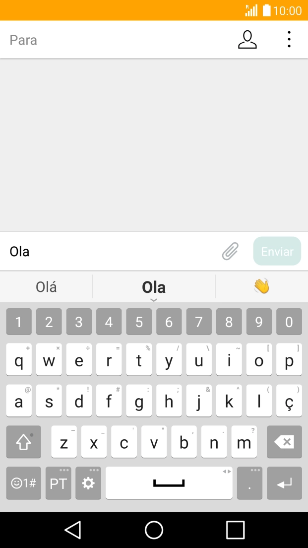 As palavras sugeridas são mostradas no ecrã enquanto escreve. Prima  a palavra do meio durante uns instantes para ver mais sugestões de palavras.