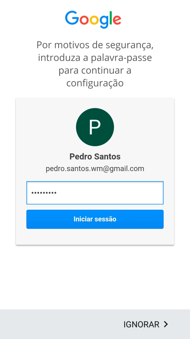 Prima Iniciar sessão.