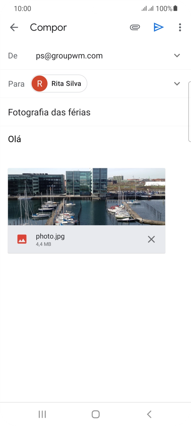 Prima o ícone para enviar quando terminar de escrever o seu e-mail.
