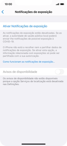 Prima Ativar Notificações de exposição.