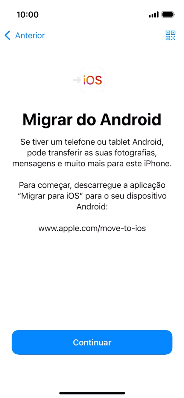 Antes de ser possível transferir conteúdo para o seu telefone, é necessário instalar a app 