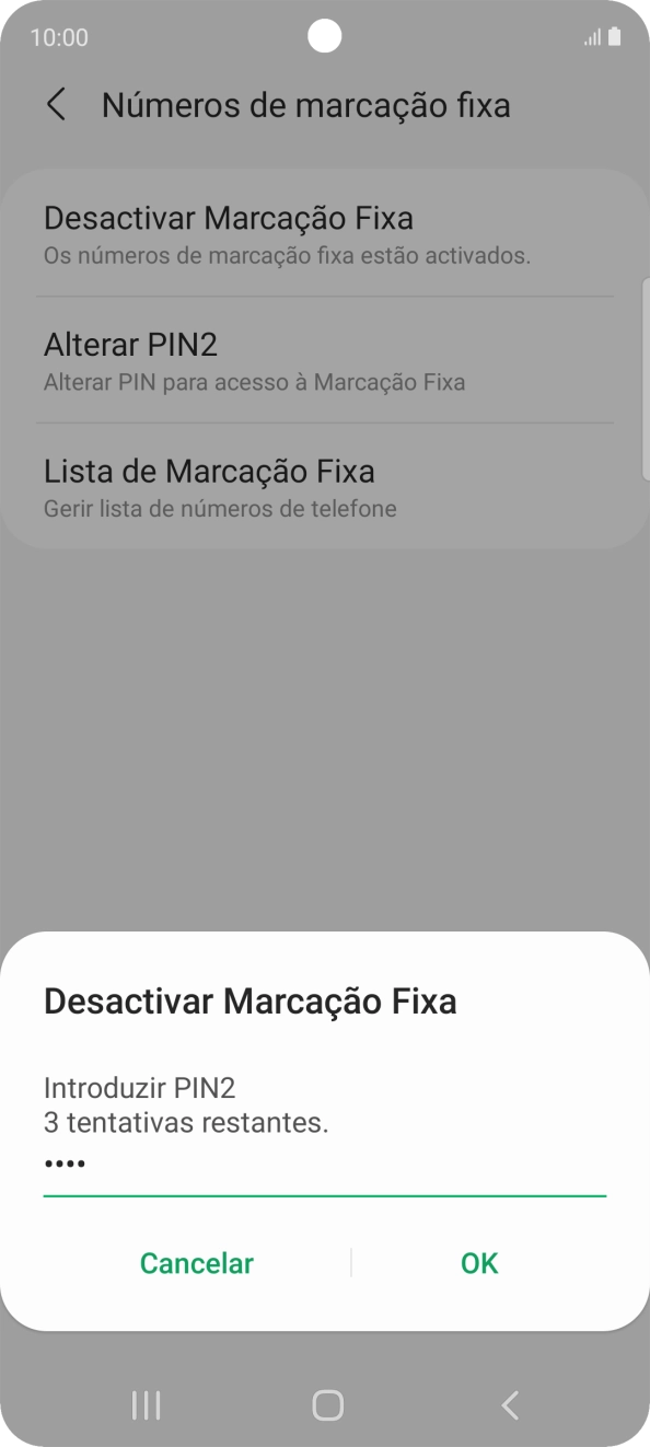 Introduza o código PIN2 e prima OK.