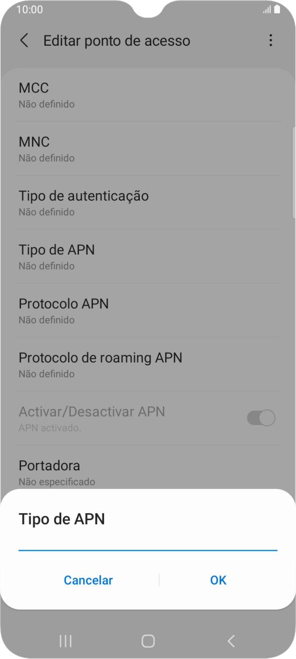 Introduza default e prima OK.